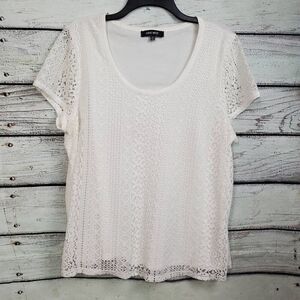 Nine West XXL White SS Lace Front Top